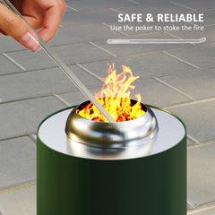 Outsunny Smokeless Fire Pit, 16 x 16 cm Stainless Steel Portable Wood Burning Firepit with Poker, Wood or Pellet Fuelled Tabletop Fire Pit for Garden Camping Bonfire Party, Green