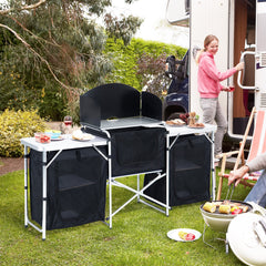 Outsunny Multi-Storage Portable Camping Kitchen, with Heat-Resistant Tabletops and Bag