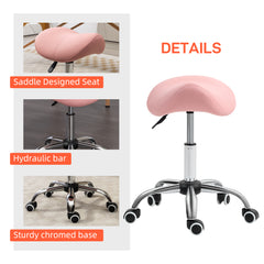 HOMCOM Saddle Stool, Height Adjustable Salon Chair for Massage Spa, Faux Leather, Pink