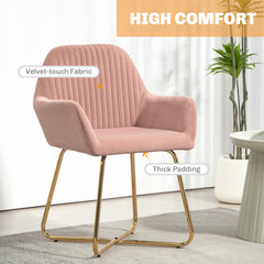 HOMCOM Modern Arm Chair Upholstered Accent Chair with Metal Base for Living Room Pink