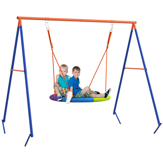 Outsunny Metal Kids Swing Set Nest Swing Seat with A-Frame Structure for Outdoor Use - Multicoloured