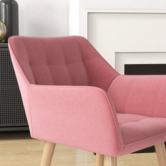 HOMCOM Accent Chair, Arm Chair with Wide Arms, Slanted Back, Thick Padding and Rubber Wooden Legs for Living Room, Pink