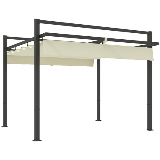 Outsunny 3 x 3m Aluminium Pergola, with Retractable Roof - Grey/Khaki