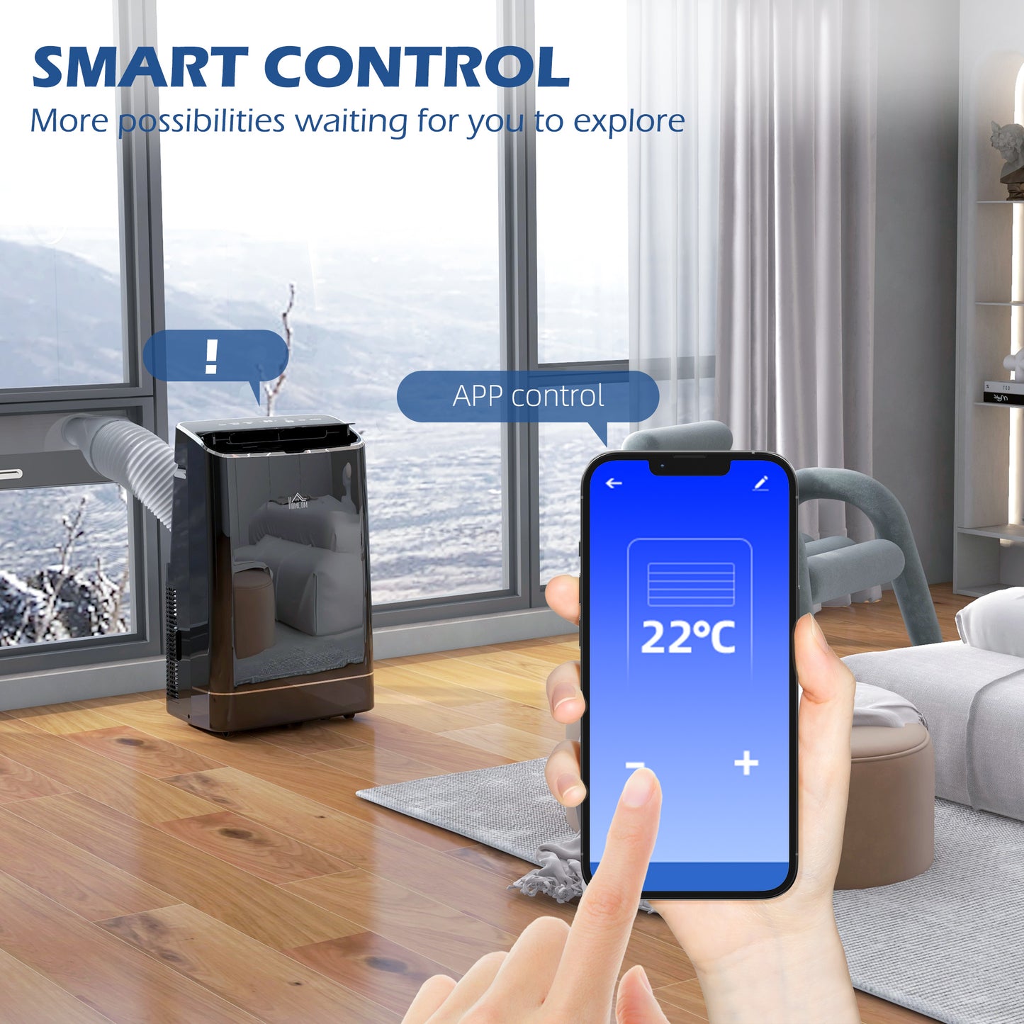 HOMCOM 14000 BTU Mobile Air Conditioner, 35m√Ç¬≤, Smart Home WiFi, with Dehumidifier, Fan, 24H Timer, Window Kit, Black