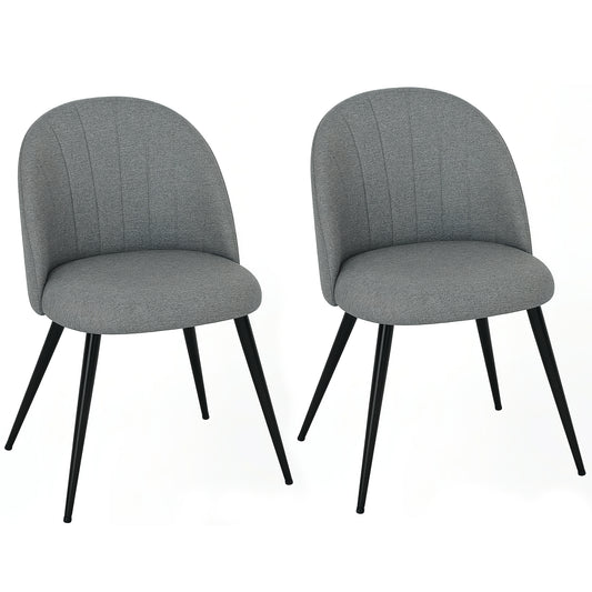 HOMCOM Velvet Dining Chairs Set of 2, Modern Upholstered Kitchen Chairs with Metal Legs, Shell Backrest and Padded Seat for Dining Room, Bedroom, Living Room, Vanity, Grey