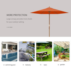 Outsunny 2.5m Wood Garden Parasol Sun Shade Patio Outdoor Wooden Umbrella Canopy Orange