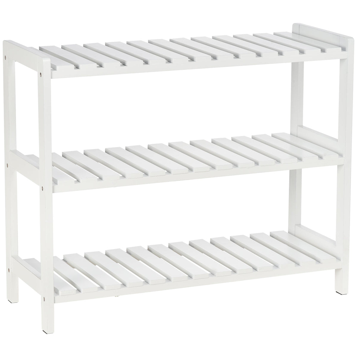 HOMCOM 3-Tier Shoe Rack Wood Frame Slatted Shelves Spacious Open Hygienic Storage Home Hallway Furniture Family Guests 70L x 26W x 57.5H cm - White