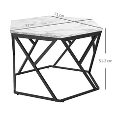 HOMCOM Hexagonal Coffee Table with High Gloss Marble Effect Table Top, Modern Cocktail Table with Steel Frame for Living Room, White