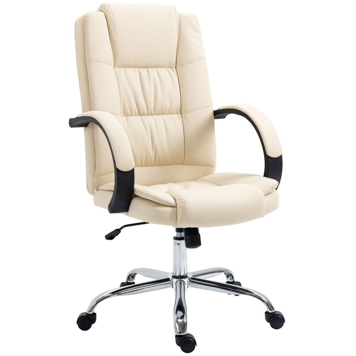 Vinsetto Office Chair, PU Leather Desk Chair with 13cm Soft Padded Seat and Backrest, Swivel Chair with Adjustable Height and Rolling Wheels, Beige