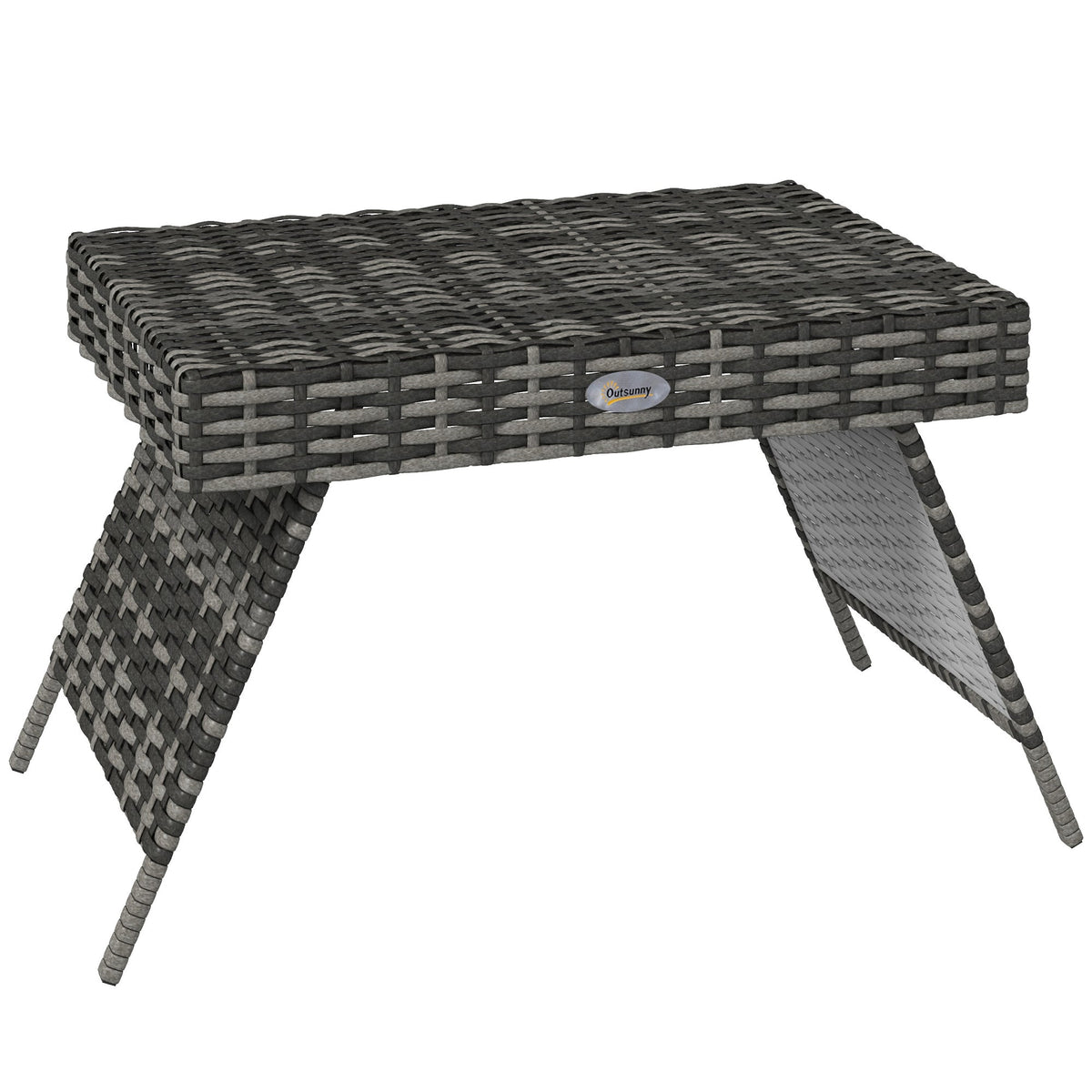 Outsunny Foldable Outdoor Side Table, Rattan Garden Coffee Table with Steel Frame, Space Saving Bistro Garden Furniture for Patio, Balcony, 60 x 41 x 41 cm, Mixed Grey