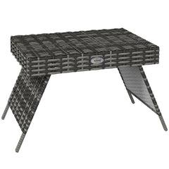 Outsunny Foldable Outdoor Side Table, Rattan Garden Coffee Table with Steel Frame, Space Saving Bistro Garden Furniture for Patio, Balcony, 60 x 41 x 41 cm, Mixed Grey