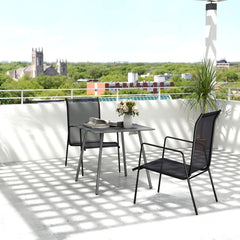 Outsunny Square Garden Table with Slat Top, Steel Frame, Outdoor Table for 4 Person, 80 x 80 x 74 cm, Grey