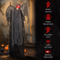 HOMCOM 6.3" Grim Reaper Halloween Animatronic، مع عيون متوهجة