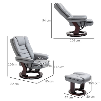 HOMCOM Recliner Chair With footstool, Recliner Armchair up to 130kg Weight Capacity, 135√Ç¬∞ Reclining Swivel Sofa Chair, PU Leather Ergonomic Couch Bed with Swivel Wood Base for Living Room, Grey