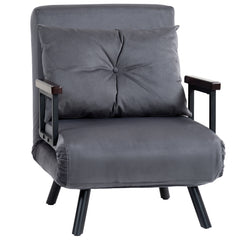 HOMCOM 4-in-1 Velvet-Feel Single Chair Bed, with Pillow - Charcoal Grey