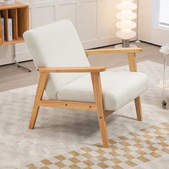 HOMCOM Fabric Accent Chair for Living Room, Arm Chair with Rubber Wood Frame and Padded Cushion, Cream White