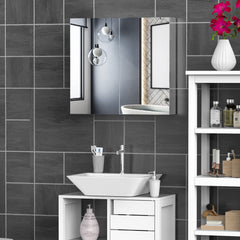 HOMCOM Bathroom Mirror Cabinet, Stainless Steel Wall Mounted Bathroom Storage Cabinet with Double Doors, 60x55cm