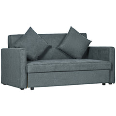 HOMCOM 2 Seater Sofa Bed, Convertible Bed Settee, Modern Fabric Loveseat Sofa Couch with 2 Cushions, Hidden Storage for Living Room, Guest Room, Dark Grey