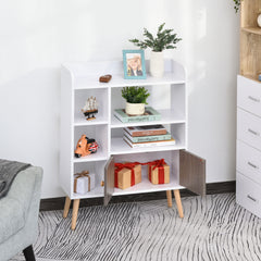 HOMCOM Bookcase, Freestanding Book Shelf with Storage Cabinet, 6 Shelves and Wood Legs for Home Office Display, White and Grey, 24D x 71.8W x 90.8H cm