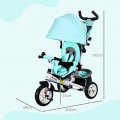 HOMCOM 6 in 1 Kids Trike with Parent Handle, Canopy, 5-point Safety Belt, Storage, Footrest, Brake, for 1-5 Years, Green