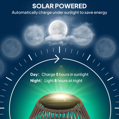 Outsunny Rattan Solar Lamp, Garden Solar Lantern with Auto On/Off Light, IP44 Waterproof, Decorative Outdoor Rattan Lamp for Porch, Pathway, Dark Brown