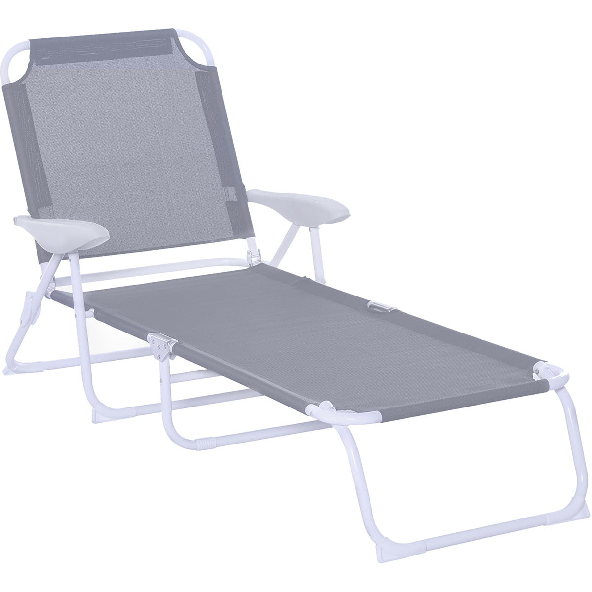 Outsunny Foldable Sun Lounger, Outdoor 4 Level Adjustable Backrest Reclining Lounge Chair with Armrests for Patio, Garden, Grey