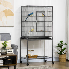 PawHut Large Bird Cage Budgie Cage with Stand, Storage Shelf, Wood Perch for Parrot Canary Parakeet Cockatiels, 81 x 48 x 162.5 cm