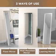 HOMCOM Standing Dressing Mirror with LED Lights, Wall Dressing Mirror for Bedroom with Dimmable and 3 Colour Lighting, White