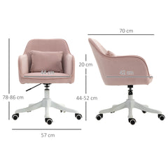 Vinsetto Velvet Office Chair, Desk Chair, Makeup Vanity Chair with Massage Lumbar Pillow and Rolling Wheels for Bedroom and Home, Pink