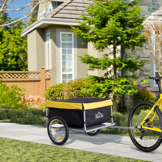 HOMCOM Bicycle Cargo Trailer, Two-Wheel Bicycle Large Cargo Wagon Trailer Oxford Fabric, Folding Storage, & Removable Cover, Yellow