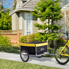 HOMCOM Bicycle Cargo Trailer, Two-Wheel Bicycle Large Cargo Wagon Trailer Oxford Fabric, Folding Storage, & Removable Cover, Yellow