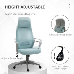 Vinsetto Ergonomic Office Chair, High Back Computer Chair, Mesh Desk Chair with Lumbar Support, Headrest, Wheel, Adjustable Height, Blue