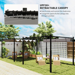 Outsunny 3 x 3(m) Metal Pergola with Retractable Roof and Magnetic Fixture, Outdoor Gazebo Garden Pergola Kit Sun Shade Canopy, UPF30+, 80mm Metal Column, Grey