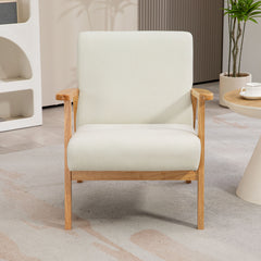 HOMCOM Fabric Accent Chair for Living Room, Arm Chair with Rubber Wood Frame and Padded Cushion, Cream White