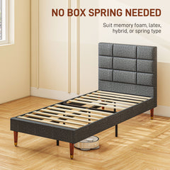 HOMCOM Upholstered Single Bed Frame, with Slats - Grey