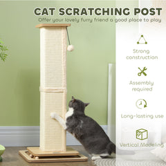 PawHut 3-in-1 Cat Scratching Post, 87cm Cat Scratcher w/ Track Ball Toy, Oak Tone