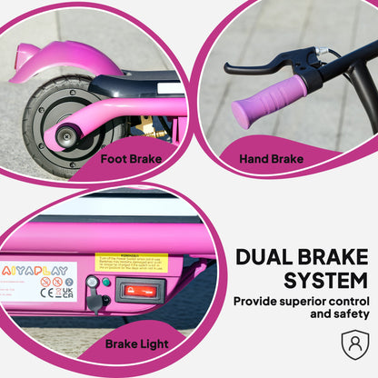 AIYAPLAY Electric Scooter for Kids Ages 6-14, with Dual Brakes, Flash Wheel and Colourful Light, Kids Electric Scooter E Scooter, Up to 12 KM/H & 10 KM, Purple