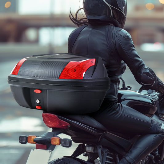 HOMCOM 48L Motorcycle Trunk Travel Luggage Storage Box Accessory Modern Tough Style - Black