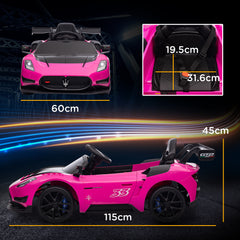 AIYAPLAY Maserati GT2 Licensed 12V Kids Electric Ride on Car with 4 Suspension Wheels, Remote Control, Music, Horn, Lights, Pink