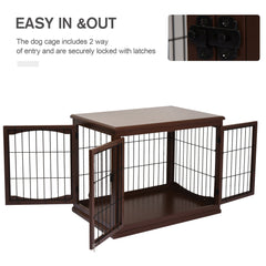 PawHut Dog Crate Furniture, Puppy Crate End Table, Pet Kennel House with 2 Doors for Medium and Small Dogs, 81 x 58.5 x 66 cm, Brown