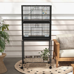 PawHut Two-Tier Bird Cage on Wheels, with Stand, for Small Birds