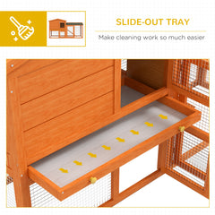 PawHut Two-Tier Rabbit Hutch with Run, Ramp, Slide-Out Tray, for Garden - Orange