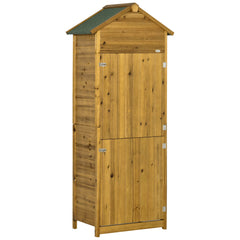 Outsunny Wooden Garden Storage Shed Utility Gardener Cabinet w/ 3 Shelves and 2 Door, 191.5cm x 79cm x 49cm, Natural wood effect