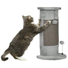 PawHut 58cm Cat Scratching Post, with Covered Plush, Play Balls, for Corner Walls - Grey