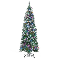 HOMCOM 6FT Tall Prelit Pencil Slim Artificial Christmas Tree with Realistic Branches, 300 Colourful LED Lights and 618 Tips, Xmas Decoration, Green