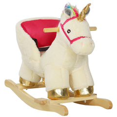 AIYAPLAY Kids Rocking Horse with Realistic Sounds, Safety Belt, Wooden Base, for Ages 18-36 Months, Cream White