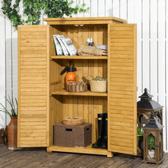 Outsunny Wooden Garden Storage Shed, Compact Utility Sentry Unit, 3-Tier Shelves Tool Cabinet Organizer with Asphalt Roof and Shutter Design, 87cm x 47cm x 160cm