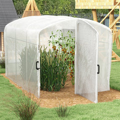 Outsunny Polytunnel Greenhouse Walk-in Grow House with UV-resistant PE Cover, Door and Galvanised Steel Frame, 2 x 2 x 2m, White