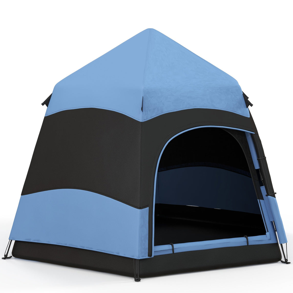 Outsunny Six Man Hexagon Camping Tent with Hang Hook and Carry Bag - Blue and Black