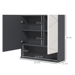 kleankin Bathroom Mirror Cabinet, Wall Mounted Bathroom Storage Cupboard with Adjustable Shelves, 55W x 17D x 55Hcm, Light Grey